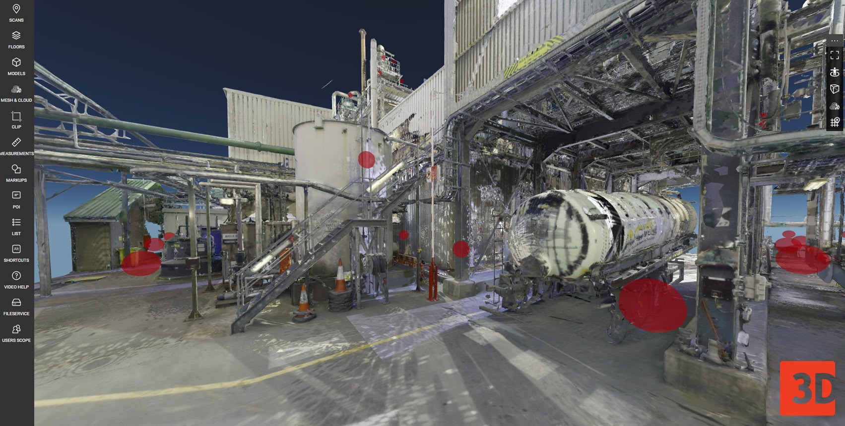 Mesh model view in WebPano Visual Plant created from a 3D laser scan point cloud