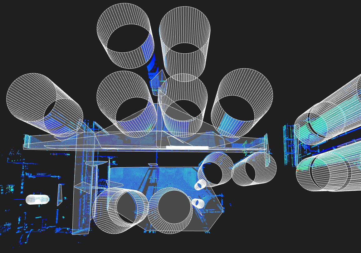 Feature-based point cloud registration using detected geometric shapes such as planes and cylinders