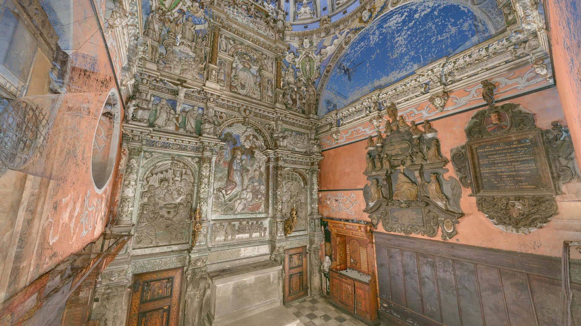 RGB point cloud of the Boim Chapel in Lviv created through photogrammetry, used for heritage documentation, architectural analysis, and conservation planning.