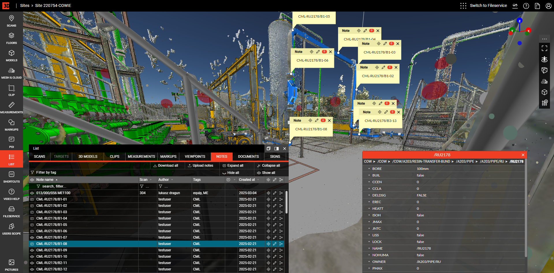 Trasowanie rurociągów na chmurze punktów w WebPano Visual Plant na potrzeby modernizacji i modelowania 3D